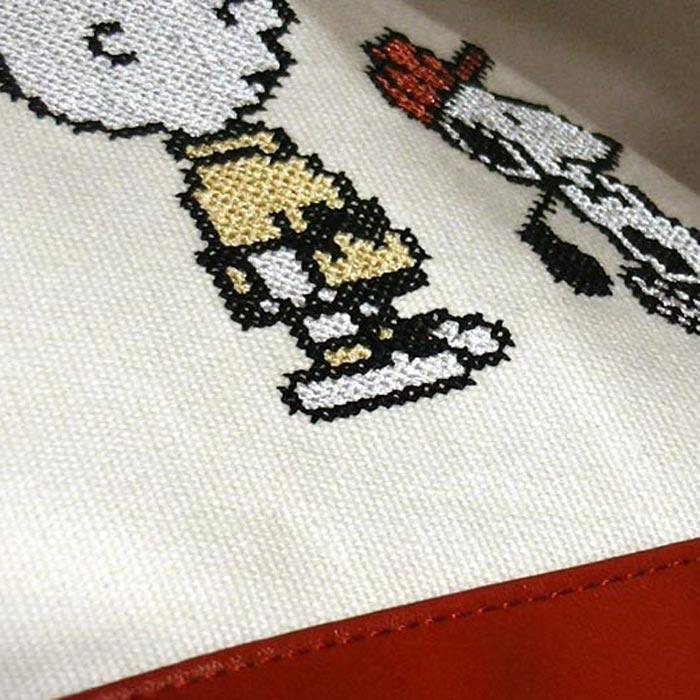 スヌーピー＆チャーリーブラウン クロスステッチ刺繍入り  帆布＆合成皮革 トートバッグ・ゴルフプレーヤー 0219-34　プレゼント ギフト | SNOOPY | 06