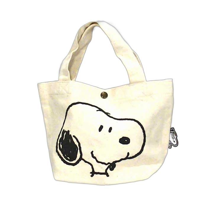 スヌーピー  トートバッグ ミニ　ランチバッグ サブバッグ 手提げ・フェイス　ホワイト 0219-41　プレゼント ギフト | SNOOPY