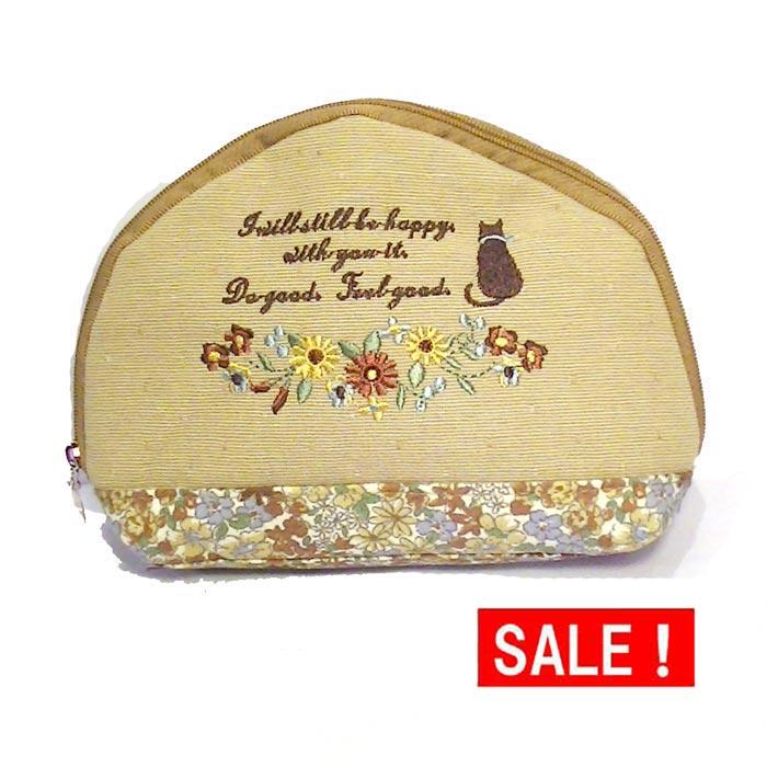 シェル型 花柄 化粧ポーチ・ベージュ　（1870円⇒特価）　 0313-05 | kusuguru