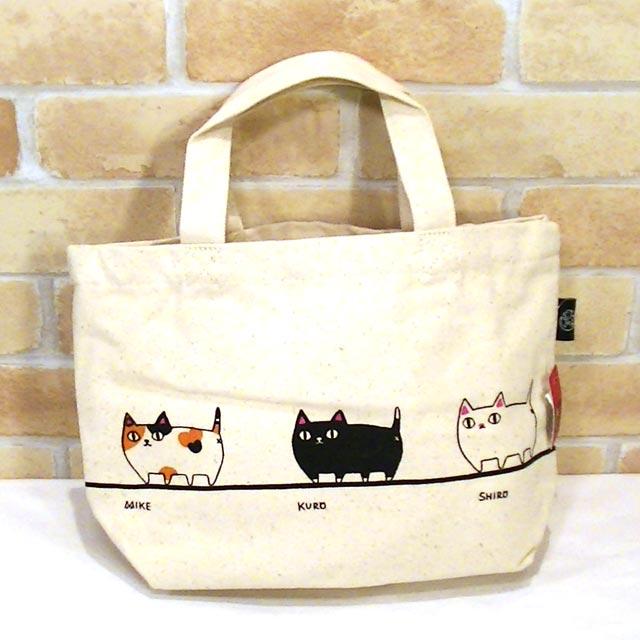 トートバッグ 小サイズ 猫柄 キャンバストート ミニトート ランチトート 布バッグ 綿 コットン かばん 手提げ 猫雑貨・行列 0316-12 | にゃん屋