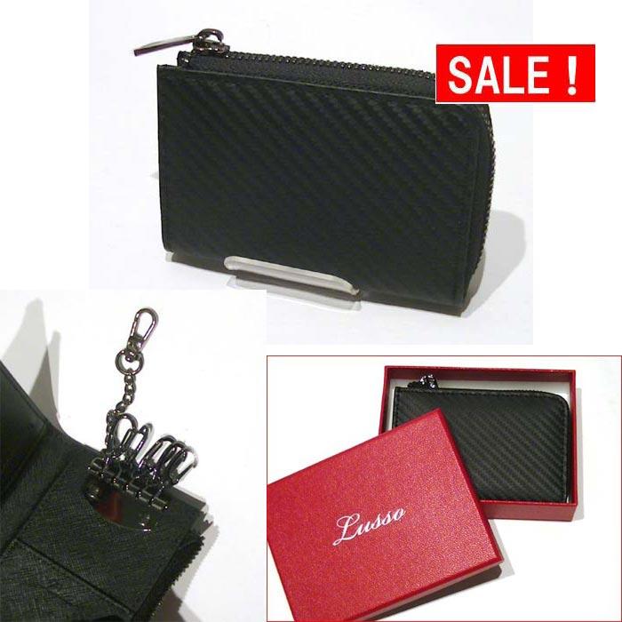 キーケース　（5060円⇒特価）　　LUSSO 牛革 キーケース 6連　と　大きなキーホルダー が１個　ブラック 0326-76 | ブランド登録なし