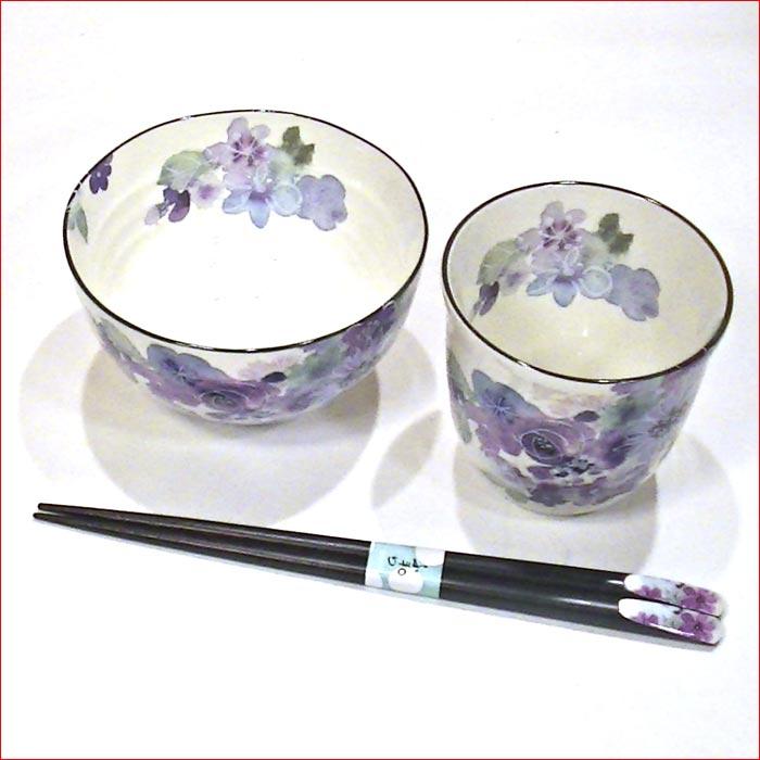 美濃焼 食器 「茶碗 湯のみ 七宝焼の箸」セット プレゼント おひとり様 ギフト　「花工房・ブルー」 0511-51 |  | 02