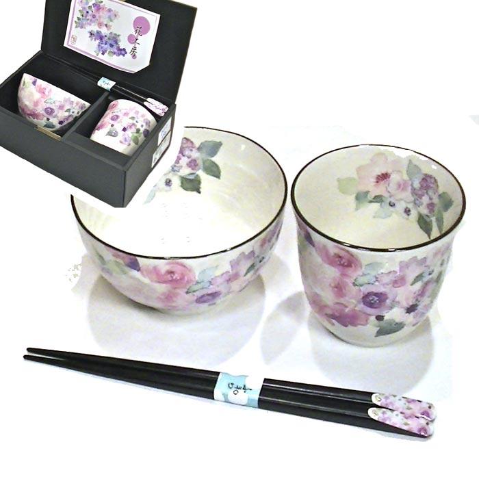 食器 プレゼント おひとり様 ギフト 「茶碗 湯のみ 七宝焼の箸」セット 　「花工房」 0611-52 | ブランド登録なし