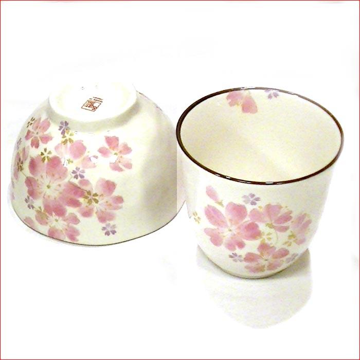 美濃焼 花柄 ちりめん木箱入 ひとり 茶碗 湯呑み 陶器 磁器 華まつり ピンク 0611-04　プレゼント ギフト | ブランド登録なし | 01