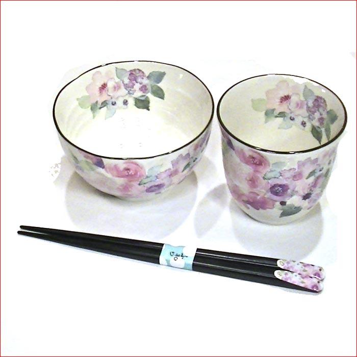 食器 プレゼント おひとり様 ギフト 「茶碗 湯のみ 七宝焼の箸」セット 　「花工房」 0611-52 | ブランド登録なし | 02