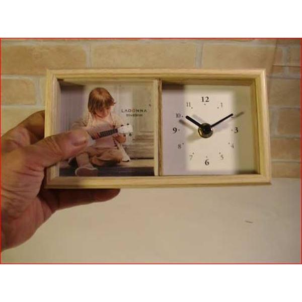 フォトフレーム ＆ 置き時計 木製 ミニサイズ 写真立て・ベージュ 0712-17 | ブランド登録なし | 01