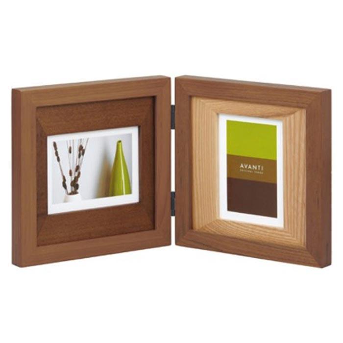 フォトフレーム 木製 ペア 2面 2連 写真はミニサイズ向き 写真立て カラーウッド フォトフレーム・ブラウン 0717-21　プレゼント ギフト | ブランド登録なし