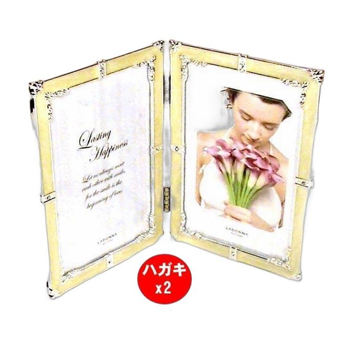 写真立て フォトフレーム ハガキサイズ 2連 壁掛け金具付き クリスタルリング フォトフレーム（L判マット紙付き)　壁掛け・可 0811-36 | ブランド登録なし