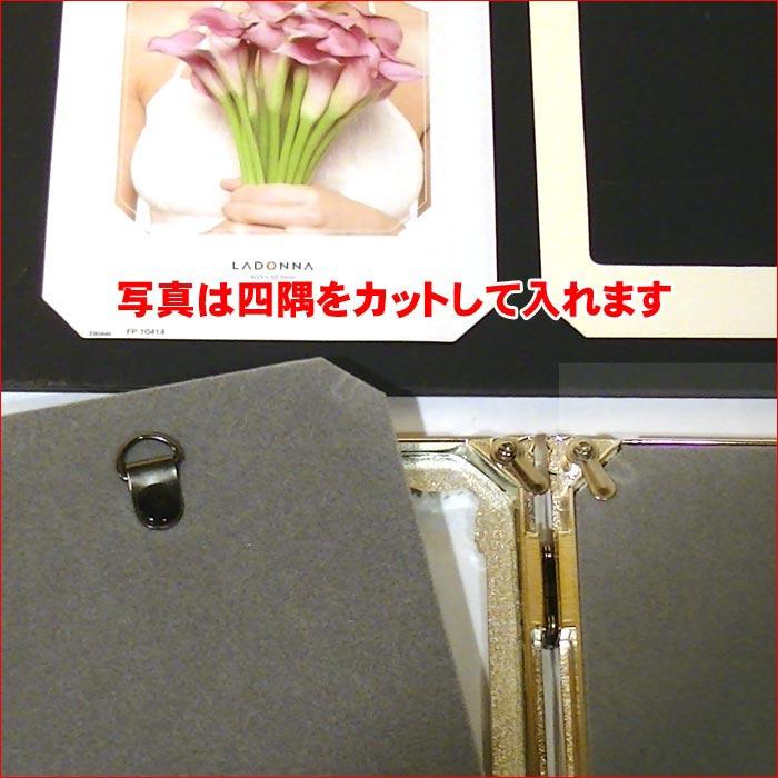 写真立て フォトフレーム ハガキサイズ 2連 壁掛け金具付き クリスタルリング フォトフレーム（L判マット紙付き)　壁掛け・可 0811-36 | ブランド登録なし | 08