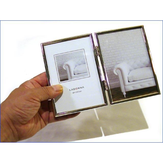 フォトフレーム 写真立て サービス判 L判サイズ 連結 2連 真ちゅう リビング 写真立て シルバー 縦向きペア 0811-91 | ブランド登録なし | 01