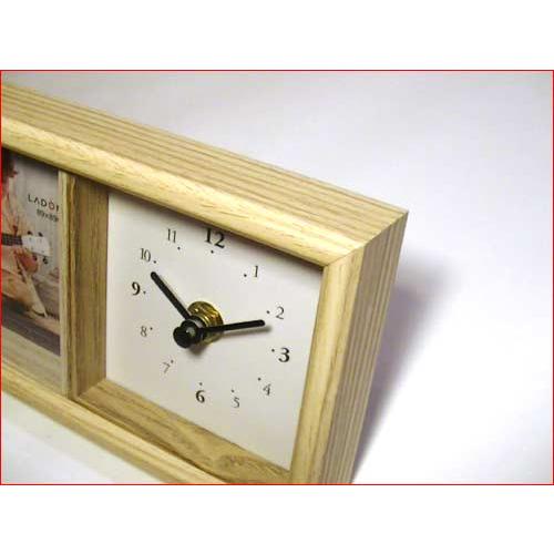 フォトフレーム ＆ 置き時計 木製 ミニサイズ 写真立て・ベージュ 0812-17 | ブランド登録なし | 02