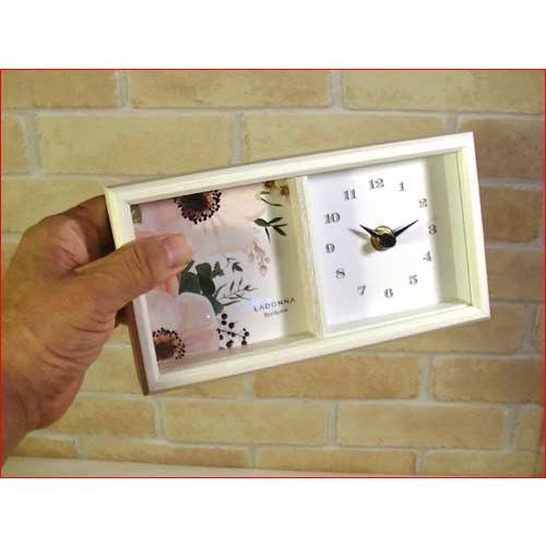 フォトフレーム&クロック 木製 置き時計 & ミニサイズのフォトフレーム・ホワイト 0812-18 | ブランド登録なし | 01