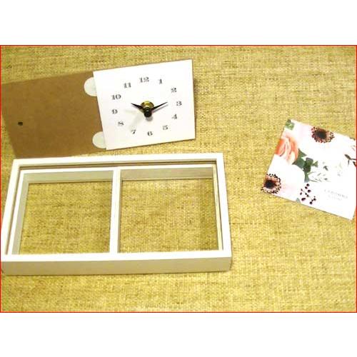 フォトフレーム&クロック 木製 置き時計 & ミニサイズのフォトフレーム・ホワイト 0812-18 | ブランド登録なし | 08