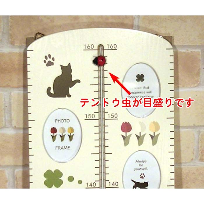 フォトフレーム付き身長計 木製ベビー 壁掛けフォトフレーム アイボリー 写真12枚飾れる テントウ虫の目盛り ネコ 出産祝い 男女 0814-02 | ブランド登録なし | 04