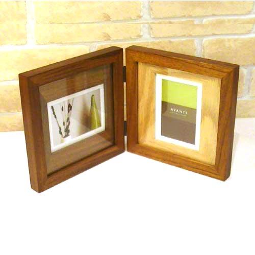 フォトフレーム 木製 ペア 2面 2連 写真はミニサイズ向き 写真立て カラーウッド フォトフレーム・ブラウン 0817-21　プレゼント ギフト | ブランド登録なし