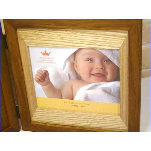 フォトフレーム 木製 写真立て ペア 2面 2連 赤ちゃん手形＋２Ｌ判写真 天然木 フォトフレーム・ブラウン 0817-23　プレゼント ギフト | ブランド登録なし | 02