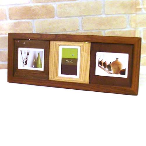 フォトフレーム 木製 写真立て ３窓 卓上 壁掛け 天然木 フォトフレーム カラーウッド・ブラウン 0817-31 | ブランド登録なし