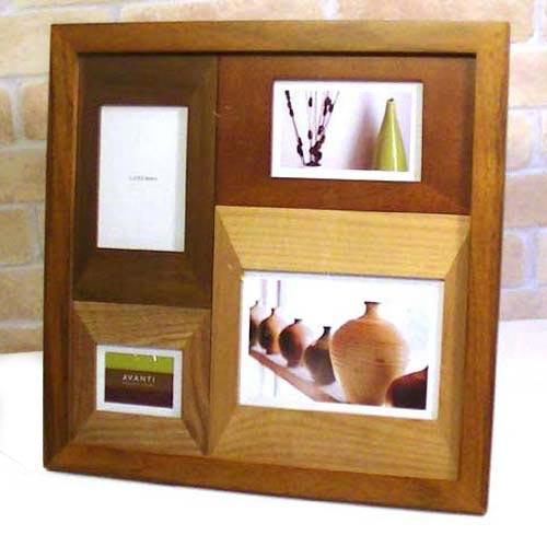 写真立て 木製 フォトフレーム ４窓 卓上 壁掛け 天然木 フォトスタンド ブラウン 0817-41　プレゼント ギフト | ブランド登録なし