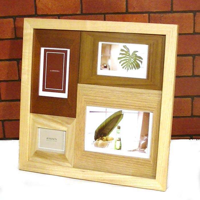 フォトフレーム 木製 写真立て ４窓 卓上 壁掛け 天然木 フォトフレーム カラーウッド ナチュラル 白木 0817-42　プレゼント ギフト | ブランド登録なし