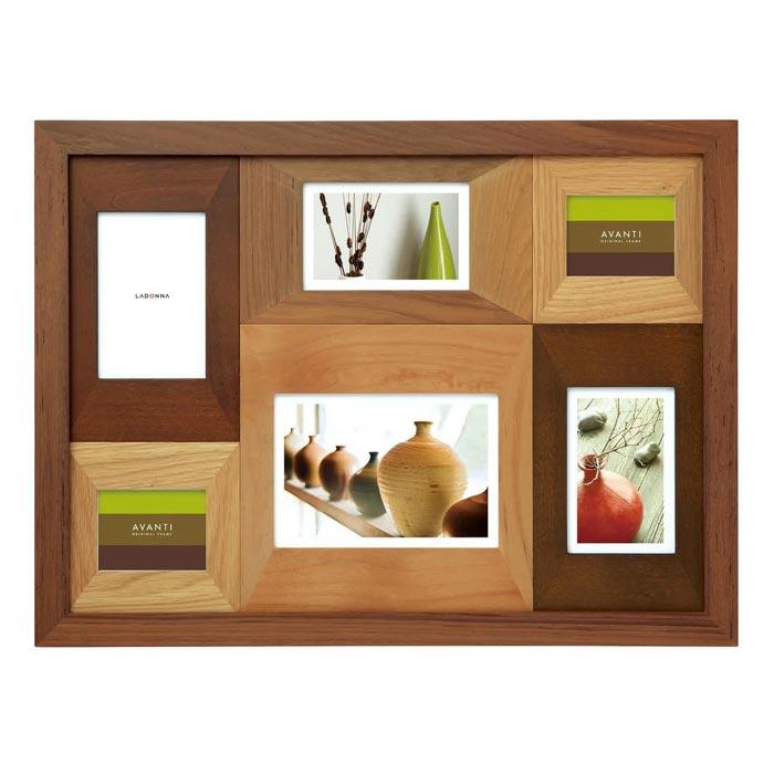 フォトフレーム 木製 写真立て 6窓 卓上 壁掛け 天然木 フォトフレーム カラーウッド ブラウン 0817-61　プレゼント ギフト | ブランド登録なし