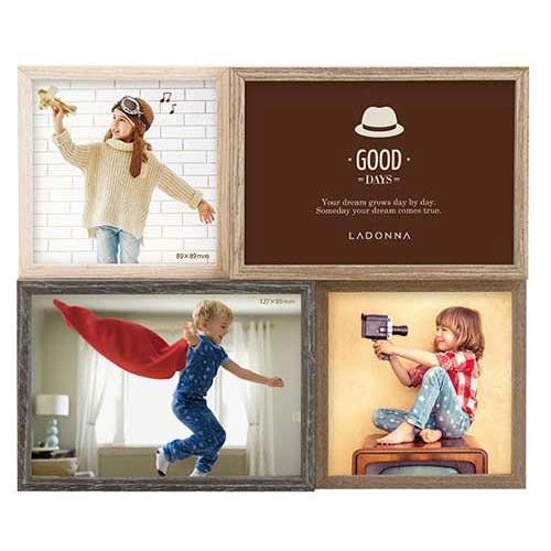 フォトフレーム 木製 写真立て ４面フォトフレーム サービス判ｘ２ 四角x２ 卓上用・壁掛け スタンド付き 0817-98　プレゼント ギフト | ブランド登録なし