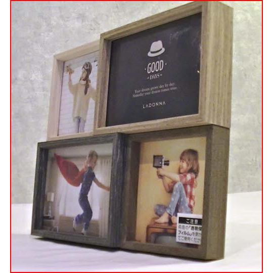 フォトフレーム 木製 写真立て ４面フォトフレーム サービス判ｘ２ 四角x２ 卓上用・壁掛け スタンド付き 0817-98　プレゼント ギフト | ブランド登録なし | 11