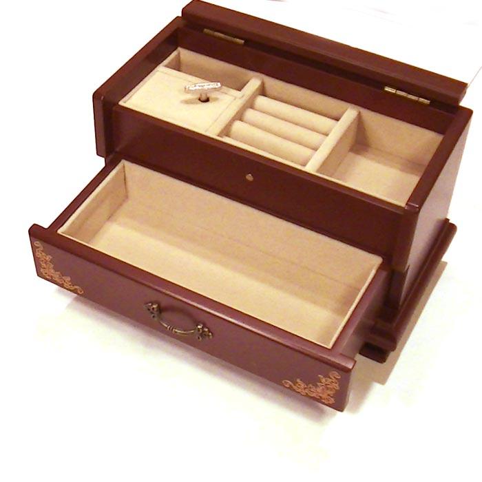 木製 ジュエリーボックス  オルゴール付き ジュエリーケース　アクセサリー ピアス・ボルドー 0920-03　プレゼント ギフト | ブランド登録なし | 02