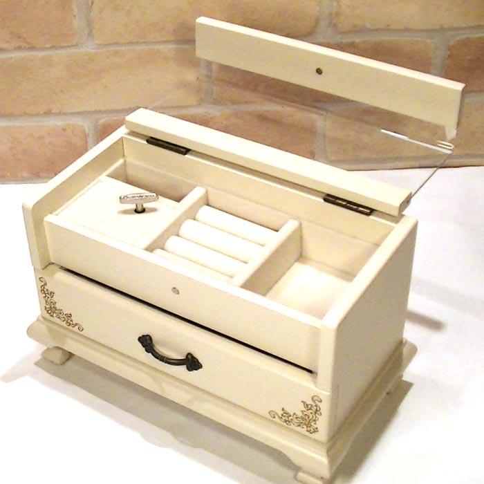 木製 ジュエリーボックス オルゴール付き ジュエルケース 宝石箱・アイボリー　アクセサリー ピアス イヤリング ネックレス ペンダント 0920-04 | ブランド登録なし | 01