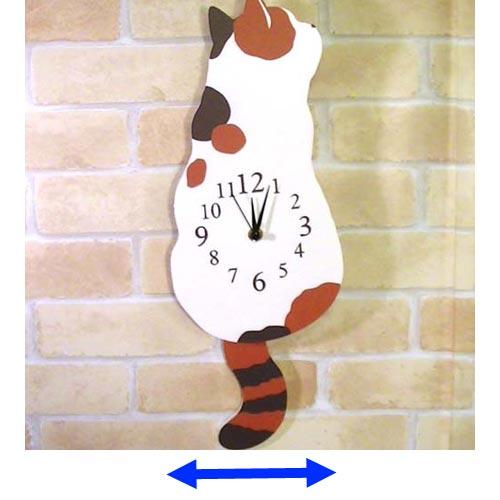 掛け時計 振り子時計 壁掛け時計 木製 かわいい 三毛猫 みけねこ  ネコ 動物 静音 かけ時計 1011-04　プレゼント ギフト | ブランド登録なし | 01