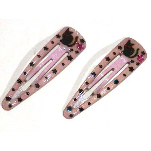 スリーピン　ネコ柄　スリーピン　２個　パッチンピン パッチン留め パッチン止め ジュニア 子供・ピンク 1114-07 | ブランド登録なし