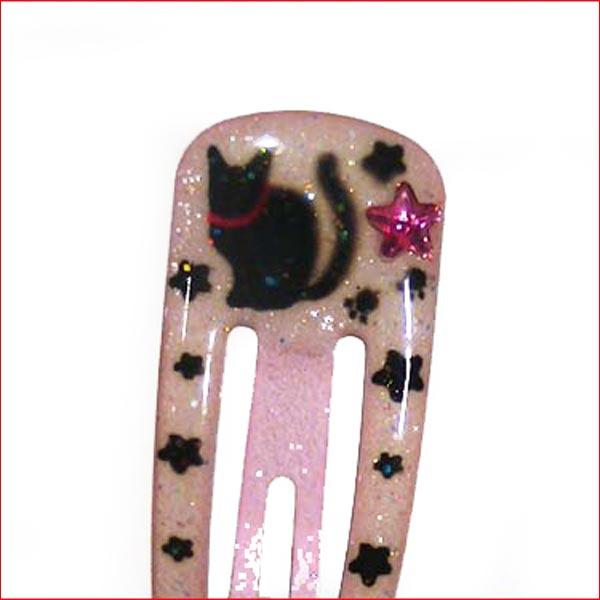 スリーピン　ネコ柄　スリーピン　２個　パッチンピン パッチン留め パッチン止め ジュニア 子供・ピンク 1114-07 | ブランド登録なし | 01