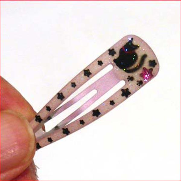 スリーピン　ネコ柄　スリーピン　２個　パッチンピン パッチン留め パッチン止め ジュニア 子供・ピンク 1114-07 | ブランド登録なし | 02