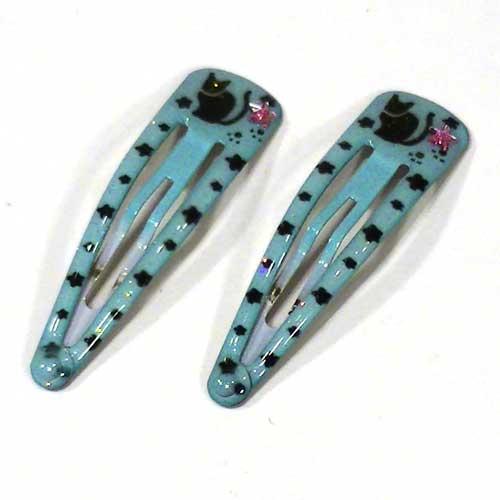 スリーピン　ネコ柄　スリーピン　２個・グリーン（ほぼブルー） 1114-08 | ブランド登録なし