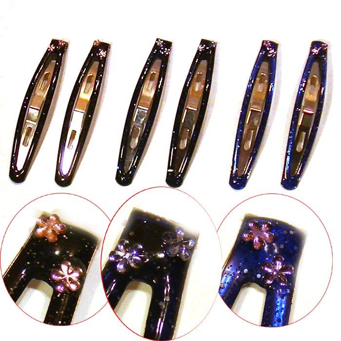 花付き　ラメ　 トップピン ２個・ブラック 1115-213  (パッチンピン パッチン留め パッチン止め)　プレゼント ギフト | ブランド登録なし