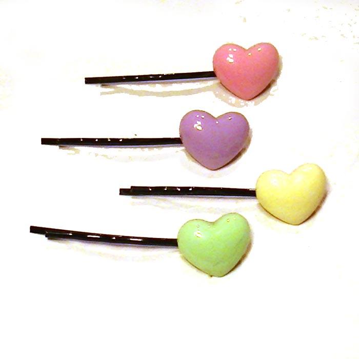 ハート付き ヘアピン パステル４色ｘ各１本 1117-12　プレゼント ギフト | ブランド登録なし