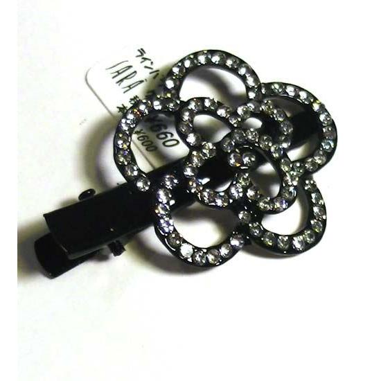 ヘアピン 髪止め 髪飾り ヘアクリップ　ばらのラインストーン ミニミニベイグクリップ ブラック 1123-45　プレゼント ギフト | ブランド登録なし