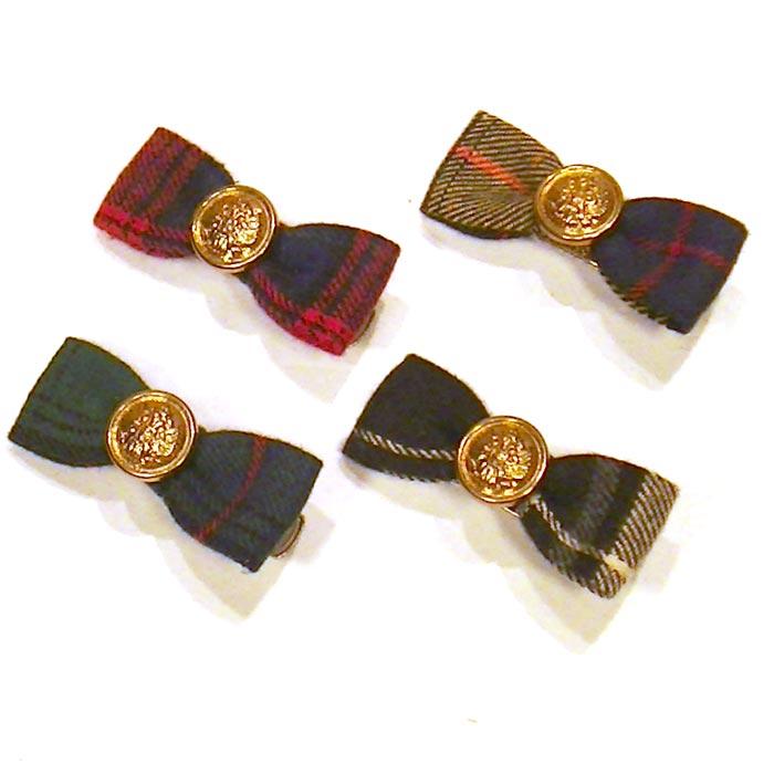ヘアピン 髪止め 髪飾り ヘアクリップ　ゴールドボタン付き リボンベイククリップ　チェック・４色 1124-674　プレゼント ギフト | ブランド登録なし