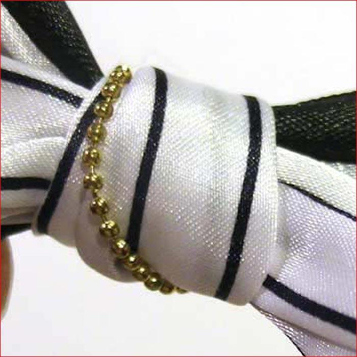 ピンストライプ＆無地リボン付き　ヘアゴム ホワイト 1127-23　プレゼント ギフト | ブランド登録なし | 01