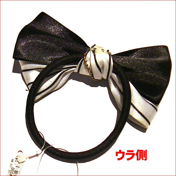 ピンストライプ＆無地リボン付き　ヘアゴム ホワイト 1127-23　プレゼント ギフト | ブランド登録なし | 02