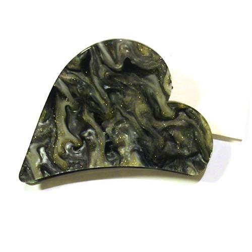 ラメ入りマーブル　ハート型クリップ ブラック 1223-10  (髪止め ヘアークリップ 髪飾り)　プレゼント ギフト | ブランド登録なし