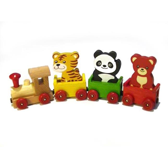 木製 木のおもちゃ 磁石付連結汽車ぽっぽ  動物運搬車  とら、パンダ、くま 知育玩具 2029-04　プレゼント ギフト | ブランド登録なし