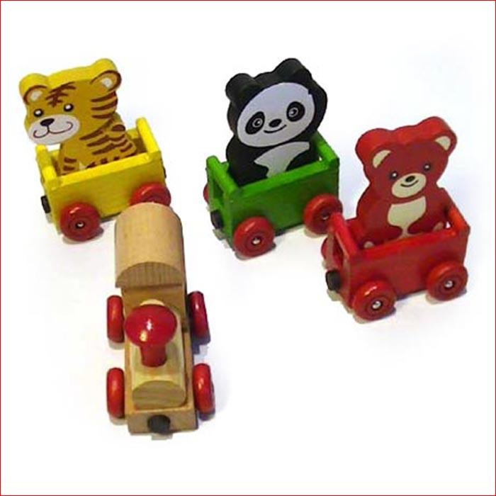 木製 木のおもちゃ 磁石付連結汽車ぽっぽ  動物運搬車  とら、パンダ、くま 知育玩具 2129-04 | ブランド登録なし | 01