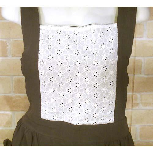 コットンエプロン　後ろひも結び 胸元レース エプロン ブラウン 2312-03　プレゼント ギフト | ブランド登録なし