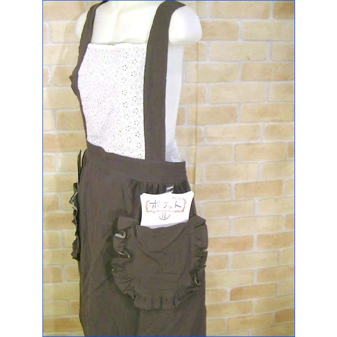 コットンエプロン　後ろひも結び 胸元レース エプロン ブラウン 2312-03　プレゼント ギフト | ブランド登録なし | 04