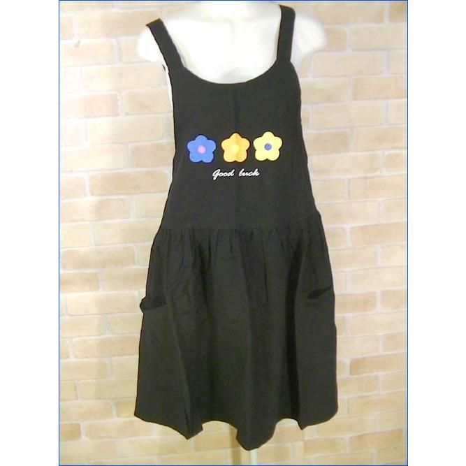 後ろひも結び　前結び 可 胸元のお花がかわいい エプロン ブラック 2312-06　プレゼント ギフト | ブランド登録なし | 01