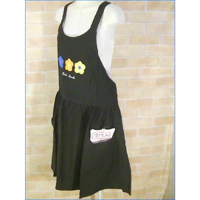 後ろひも結び　前結び 可 胸元のお花がかわいい エプロン ブラック 2312-06　プレゼント ギフト | ブランド登録なし | 04