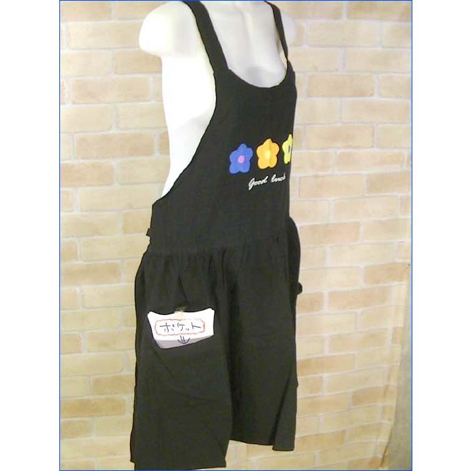 後ろひも結び　前結び 可 胸元のお花がかわいい エプロン ブラック 2312-06　プレゼント ギフト | ブランド登録なし | 05