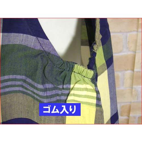 エプロン かぶり 花の刺繍 格子柄　ネイビー＆グリーン 2313-18　プレゼント ギフト | ブランド登録なし | 03