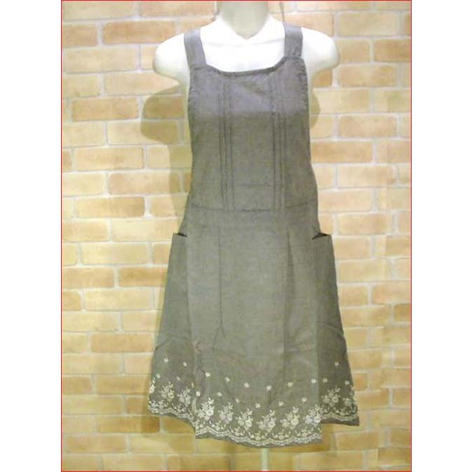 エプロン　後ろ結び 裾に花模様　おしゃれ かわいい グレー 2314-40　プレゼント ギフト | ブランド登録なし | 08