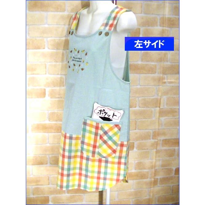 エプロン チェック柄　ボタン＆紐結び バラ＆マーガレット ポケット付き 2315-30　プレゼント ギフト | kusuguru | 03